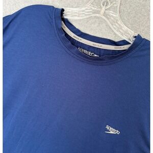 Speedo Swim Shirt Mens XXL Navy UPF 50+ BlockTheBurn Short Sleeve Rash Guard